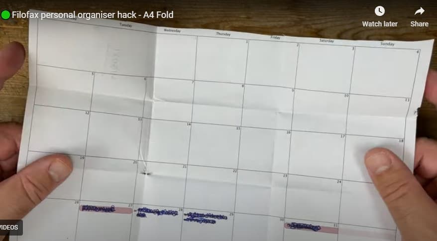 Filofax folded paper